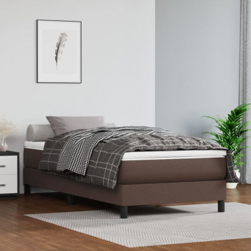Saltea de pat cu arcuri, maro, 100x200x20 cm, piele ecologică - Img 1