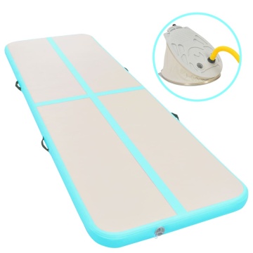 Saltea gimnastică gonflabilă cu pompă verde 400x100x10cm PVC - Img 1