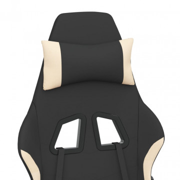 Scaun de gaming cu masaj/suport picioare, negru și crem, textil - Img 7