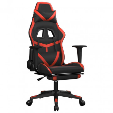 Scaun de gaming cu suport picioare, negru/roșu, piele ecologică - Img 2