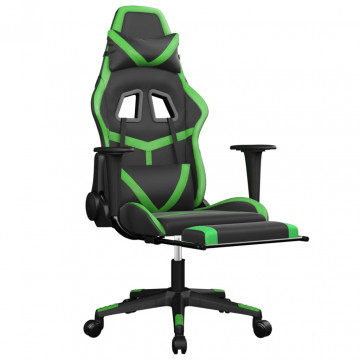 Scaun de gaming cu suport picioare negru/verde, piele ecologică - Img 5