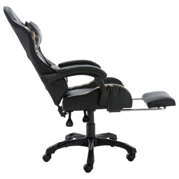 Scaun de jocuri cu taburet, negru și camuflaj, piele ecologică - Img 5