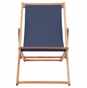 Scaun de plajă pliabil, albastru, textil și cadru din lemn - Img 3