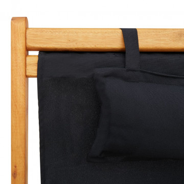 Scaun de plajă pliabil, negru, lemn masiv de eucalipt, textil - Img 5