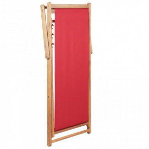 Scaun de plajă pliabil, roșu, textil și cadru din lemn - Img 5