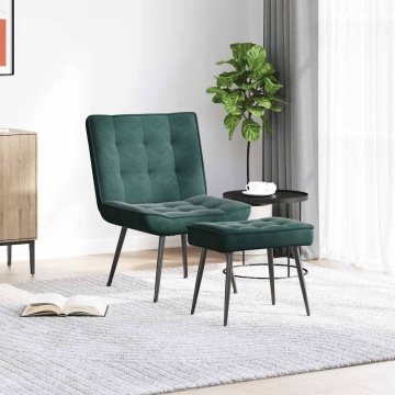 Scaun de relaxare cu taburet, verde închis, catifea - Img 3