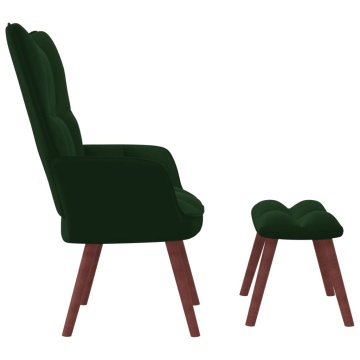 Scaun de relaxare cu taburet, verde închis, catifea - Img 3
