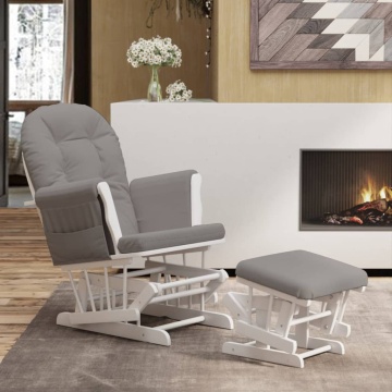 Scaun glisant cu taburet, gri deschis, material textil - Img 1