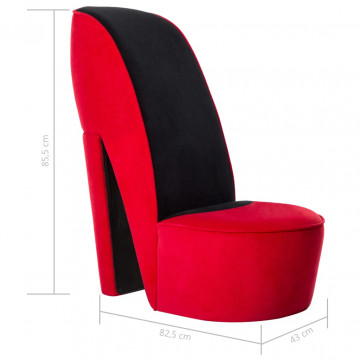 Scaun în formă de pantof cu toc, roșu, catifea - Img 6