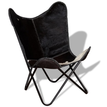 Scaun tip fluture, negru și alb, piele de vacă naturală - Img 3