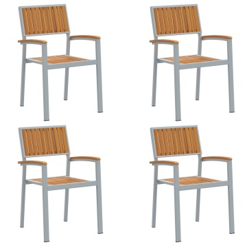 Scaune de exterior 4 bucăți stacked gri din lemn masiv de acacia și metal - Img 2
