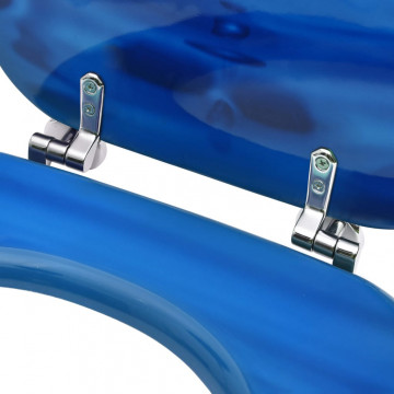 Scaune WC cu capac, 2 buc., albastru, MDF, model strop de apă - Img 6