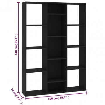Separator cameră/Bibliotecă, negru, 100x24x140 cm, PAL - Img 6
