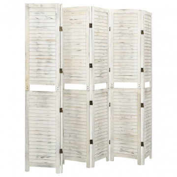Separator cameră cu 6 panouri, alb antic, 215x166 cm, lemn - Img 4