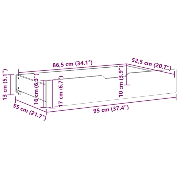 Sertare de pat, 2 buc., 95x55x16 cm, alb, lemn masiv de pin - Img 7