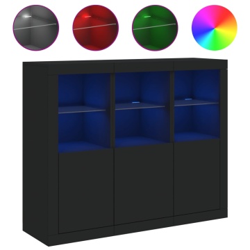 Servantă cu lumini LED, 3 buc., negru, lemn prelucrat - Img 2