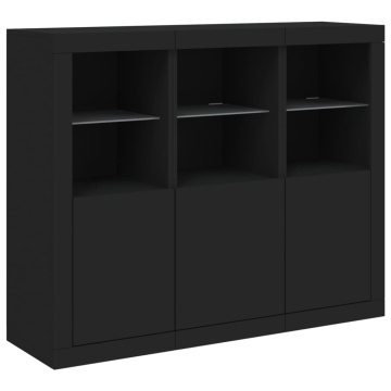 Servantă cu lumini LED, 3 buc., negru, lemn prelucrat - Img 8