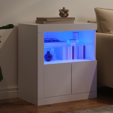 Servantă cu lumini LED, alb, 60,5x37x67 cm - Img 4