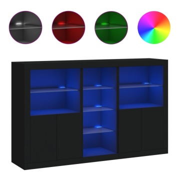 Servantă cu lumini LED, negru, 162x37x100 cm - Img 2