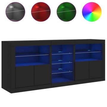 Servantă cu lumini LED, negru, 181,5x37x67 cm - Img 8