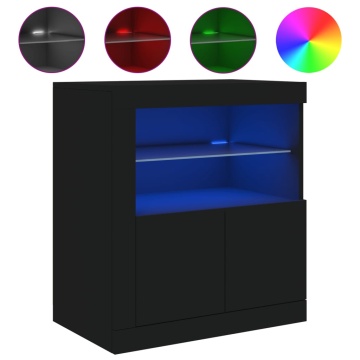 Servantă cu lumini LED, negru, 60,5x37x67 cm - Img 2