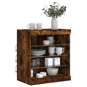 Servantă cu lumini LED, stejar fumuriu, 60,5x37x67 cm - Img 4