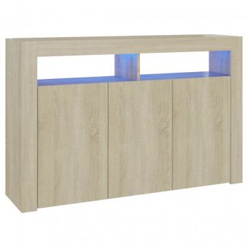 Servantă cu lumini LED, stejar Sonoma, 115,5x30x75 cm - Img 2