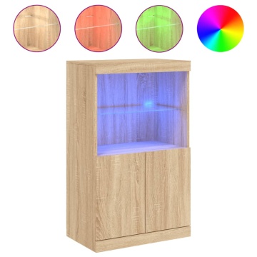 Servantă cu lumini LED, stejar sonoma, 60,5x37x100 cm - Img 2