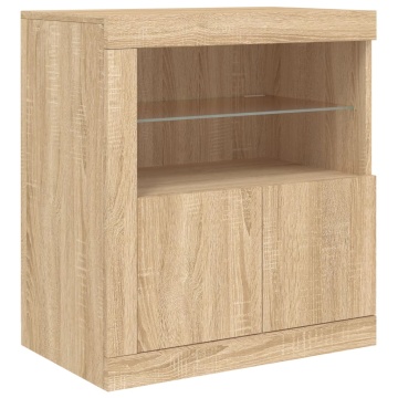 Servantă cu lumini LED, stejar sonoma, 60,5x37x67 cm - Img 3