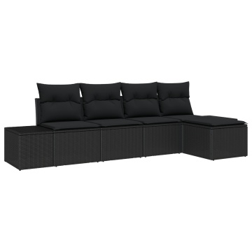 Set 5 piese canapea de grădină cu perne din poliratan negru - Img 2