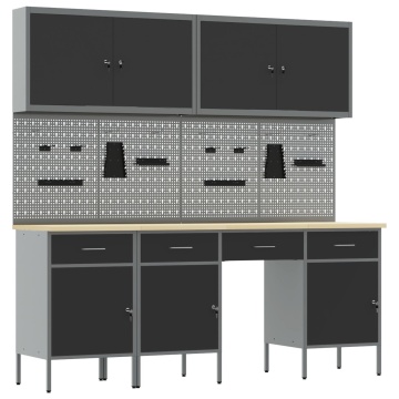 Set banc de lucru, 10 piese, negru, oțel - Img 2