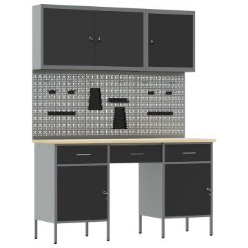 Set banc de lucru, 8 piese, negru, oțel - Img 2