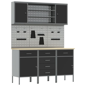 Set banc de lucru cu 7 piese, din oțel negru - Img 2