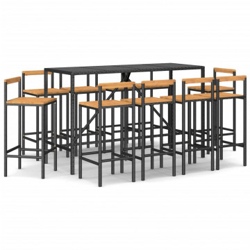 Set bar pentru grădină, 11 piese, negru, poliratan/lemn acacia - Img 2