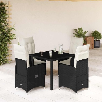 Set bistro de grădină cu perne, 5 piese, negru, poliratan - Img 1