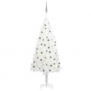 Set brad de Crăciun artificial cu LED-uri/globuri, alb, 180 cm - Img 1