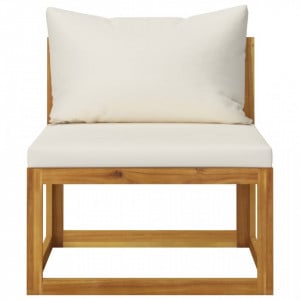 Set canapea 2 piese cu perne alb crem, lemn masiv de acacia - Img 3