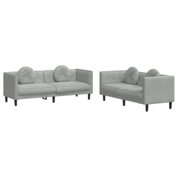 Set canapea cu perne, 2 piese, gri deschis, catifea - Img 2