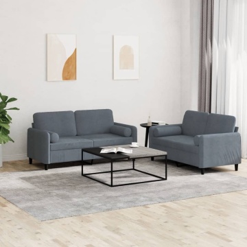 Set canapea cu perne, 2 piese, gri închis, catifea - Img 1