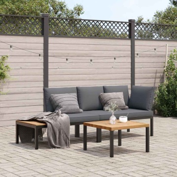Set canapea de grădină, 3 piese, cu perne, negru, aluminiu - Img 1