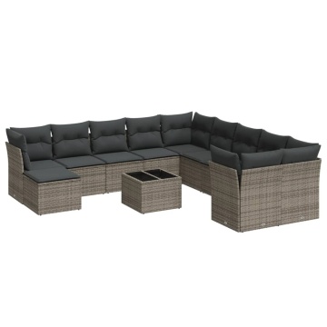 Set canapea de grădină cu perne, 12 piese, gri, poliratan - Img 2