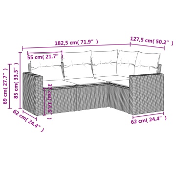 Set canapea de grădină cu perne, 4 piese, gri deschis poliratan - Img 3