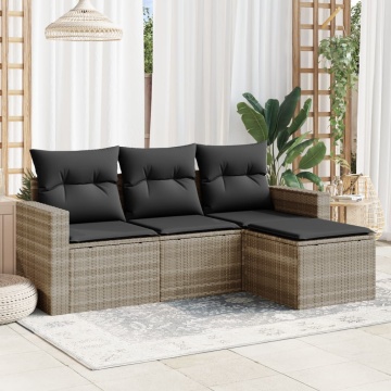 Set canapea de grădină cu perne, 4 piese, gri deschis poliratan - Img 1