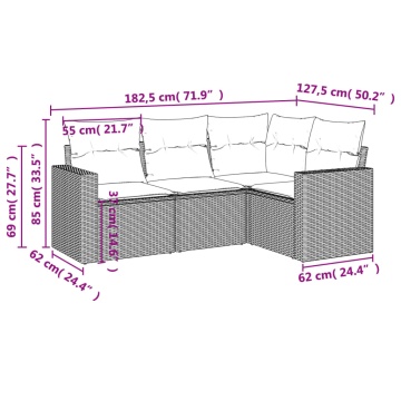 Set canapea de grădină cu perne, 4 piese, gri deschis poliratan - Img 3