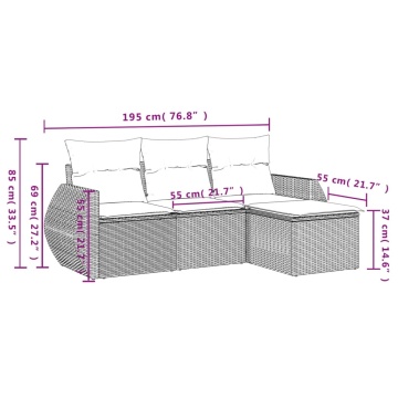 Set canapea de grădină cu perne, 4 piese, gri deschis poliratan - Img 3
