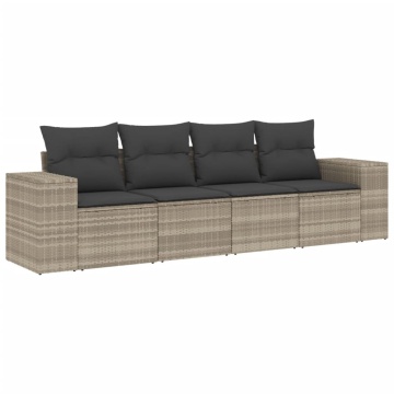 Set canapea de grădină cu perne, 4 piese, gri deschis poliratan - Img 2
