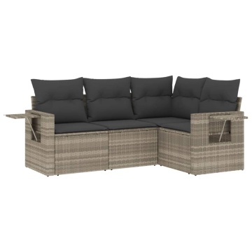 Set canapea de grădină cu perne, 4 piese, gri deschis poliratan - Img 2