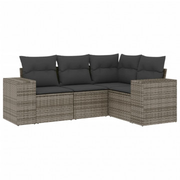 Set canapea de grădină cu perne, 4 piese, gri, poliratan - Img 2