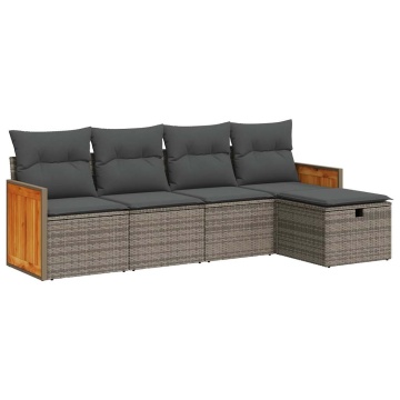 Set canapea de grădină cu perne, 5 piese, gri, poliratan - Img 2