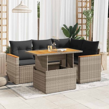Set canapea de grădină cu perne, 5 piese, poliratan/lemn acacia - Img 1